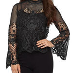 Bold Elements black lace top with long bell sleeves and back zipper Photo 0