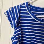 Loft NWOT  electric blue white striped ruffle sleeve scoop neck‎ blouse shirt SP Photo 3