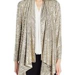 Calvin Klein New Metallic Flyaway waterfall gold foil cascading cardigan size L Photo 0