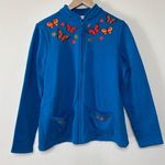 Brekenridge Blue Embroidered Butterfly Print Zip Up Sweater Size L Size L Photo 0