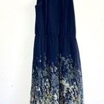 Modcloth  Floral Dress M Navy Blue Halter High Neck Sleeveless Lined Skirt Photo 0