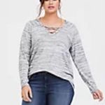 Torrid Plus Size 3X Grey Super Soft V Neck Strappy Lace Up Hooded Sweatshirt Photo 1