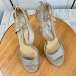Jimmy Choo  015 Lancer Crystal Suede Strappy Heels Shimmer Silver Open Toe 37 Photo 4