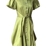 Frank Lyman Design Celery Green Bubble Hem Puff Sleeve Button Down Belted Dress Size 6 Photo 2