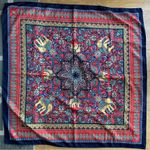 Gold Elephant Floral Silky Scarf, Decorative Purse Scarf Blue Photo 8