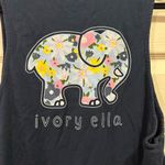 Ivory Ella  Tank Top Shirt Size Large Navy Blue Pink Floral Elephant Summer Photo 4