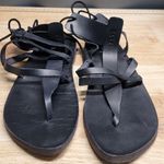 Free People Vacation Day Wrap Sandals Women 9 Black Leather Adjustable Back Ties Photo 0