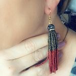 Red And Green Seed Bead Tassel Pave Crystal Earrings Green Photo 4