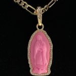 Plated Gold Pink Virgen Mary Pendant & Necklace Photo 1