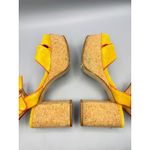 Anthropologie Anthropolgie 37 6.5 Sandals Yellow Suede Cork Platform Block Heel Buckle Retro Photo 7
