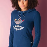 Adidas Originals Womens Hoodie Sz L Navy Blue Paris Slim Sweatshirt Pockets Size L Photo 0