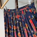 Vintage Military Medal Print Navy Blue Pleated Women's Midi Skirt Size 8 Photo 3