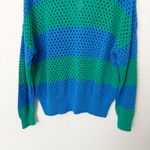 Beach Riot [] Green Blue Rugby Striped Wynn Open Knit Long Sleeve Sweater Large Photo 7
