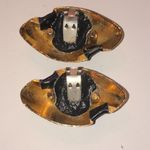 Vintage Gold Tone & Black Fabric Striped Shoe Clips Photo 4