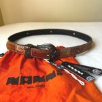 Nanni Milano Patchwork Tooled‎ Leather Belt Size 30 NWT with Dust Bag Y2K Brown Photo 5