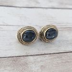 Vintage Clip On Earrings Smokey Tone Center and Gold Tone Halo Photo 2