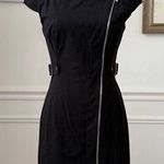 Karen Millen Black Sheath Moto Pencil Dress Silver Offset Zipper Snap $298 8 Photo 0