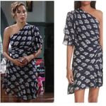 ALC Frank A.L.C. Silk mini one shoulder dress printed size 4 blue C8 Photo 1