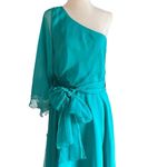 Allen Schwartz Sheer Flowy One Shoulder Handkerchief Hem Dress Blue Size 4 Photo 3