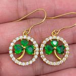 Goldplated CZ Emerald Green Crystal Glass Shamrock Lucky Clover Leaf Earrings Photo 7