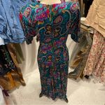 Beautiful teal floral paisley vintage flowy pleated skirt drop waist dress 80’s Blue Photo 8