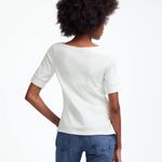 Madewell Elbow-Sleeve Boatneck Tee in Eyelet White, Size X-Large Photo 3