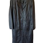 Centigrade Long Sleeve Button Front Long Coat Leather Black Women's Size Small Photo 0