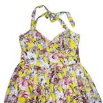 Bardot Dress Women's L Linen Labella Halter Midi Tiered Flounce Floral Back Tie Photo 3