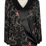 Alfani Womens Blouse Top Faux Wrap Floral Print Long Sleeves Black White Pink M Photo 0