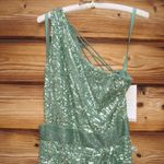 Mac Duggal NWT SEQUINED ONE SHOULDER DRAPED LACE UP GOWN 5687 Green Size 14 Photo 6