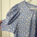 Iris  women’s light purple ruffle sleeve button neck loose relaxed floral‎ blouse Photo 1