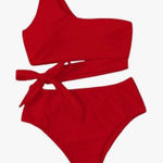 Bikini Set Knot Side One Shoulder Wireless Bikini High Waist Bottom size S A Photo 0