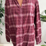 LL Bean Women Burgundy Plaid Tunic Shirt Long Sleeve V Neck Casual Size M Red Size M Photo 0