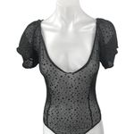 ZARA Black Mesh Sheer Short Puff Sleeve Polka Dots Blouse Bodysuit Top Size M Photo 1