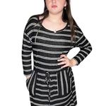 Moa Moa SWEATER DRESS Womens SM Black White Striped Knit Pockets Tie Waist Belt Photo 8