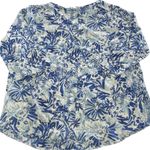 Fresh Produce Joie Top Womens 1X Plus Size White Blue‎ Floral V Neck 3/4 Sleeve Knit Cotton Photo 1