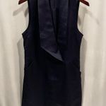 AYR Gorgeous deep navy blue satin tuxedo wide collar wrap mini dress pockets Photo 0