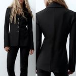 ZARA  Women Black Long Sleeves Tailored Blazer with Buttons Size XL Shoulder Pads Photo 2