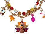 Betsey Johnson Brand New  Thanksgiving Charm Bracelet Turkey Pumpkin Pie Leaves Photo 2
