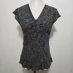 Style & Co . Y2K 12P Silk Top V-Neck Black Print Front Flutter Sleeve Blouse Photo 1