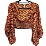 Live 4 Truth NWT  puff sleeve crop v neck blouse with geometric pattern size M Photo 0