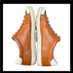 Frye Women’s Leather Low Top Sneakers 6.5M Tan Brown Logo Distressed Casual Shoe Photo 7