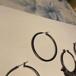 Lot Of 3 Women’s Costume Earrings Pierced Hoop Black / Gunmetal Mix Photo 1