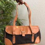 90s Vintage Y2K 2000s Brown black rectangular leather shoulder hand bag purse office siren corporate core #gothic #whimsygoth Photo 0