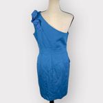 Trina Turk One Shoulder Ruffle Mini Dress Blue Women's Size Medium Photo 2