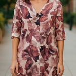 Flax  Magnolia Floral Print Dress 100% Linen 4/6 Photo 0