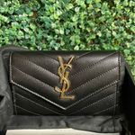 Saint Laurent  - YSL Monogram Small Flap Wallet - Grained Leather - Black W/ Gold Photo 10
