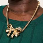 Lane Bryant  | Bow Goldtone Metal Statement Necklace Gold Adjustable | OSFM Photo 0