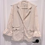 POL Bell Sleeve Blazer Shacket Jacket Distressed Raw Hem Oatmeal Cream Small Photo 1