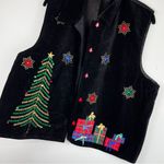 Dress Barn Black Christmas Vest Sz XL Felt Embellished Holiday Tree Bells Photo 1